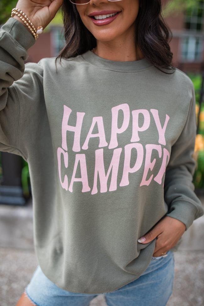 Happy Camper Olive Oversized Graphic Sweatshirt Product Image