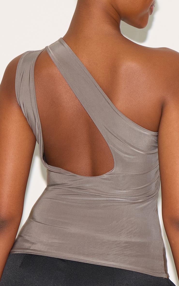 Mushroom Double Layer Slinky Back Detail One Shoulder Top Product Image