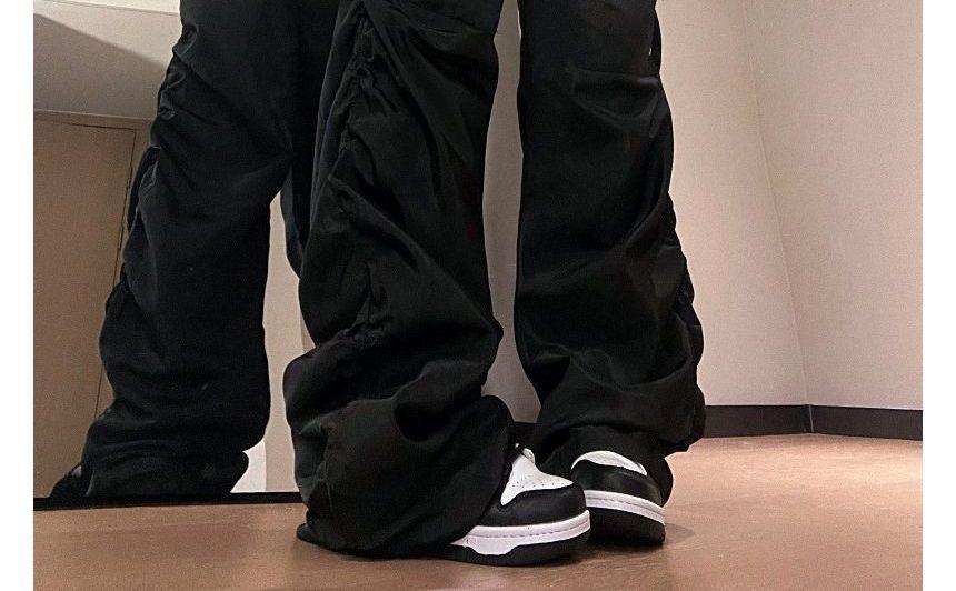 Drawstring Waist Plain Wide Leg Cargo Parachute Pants Product Image