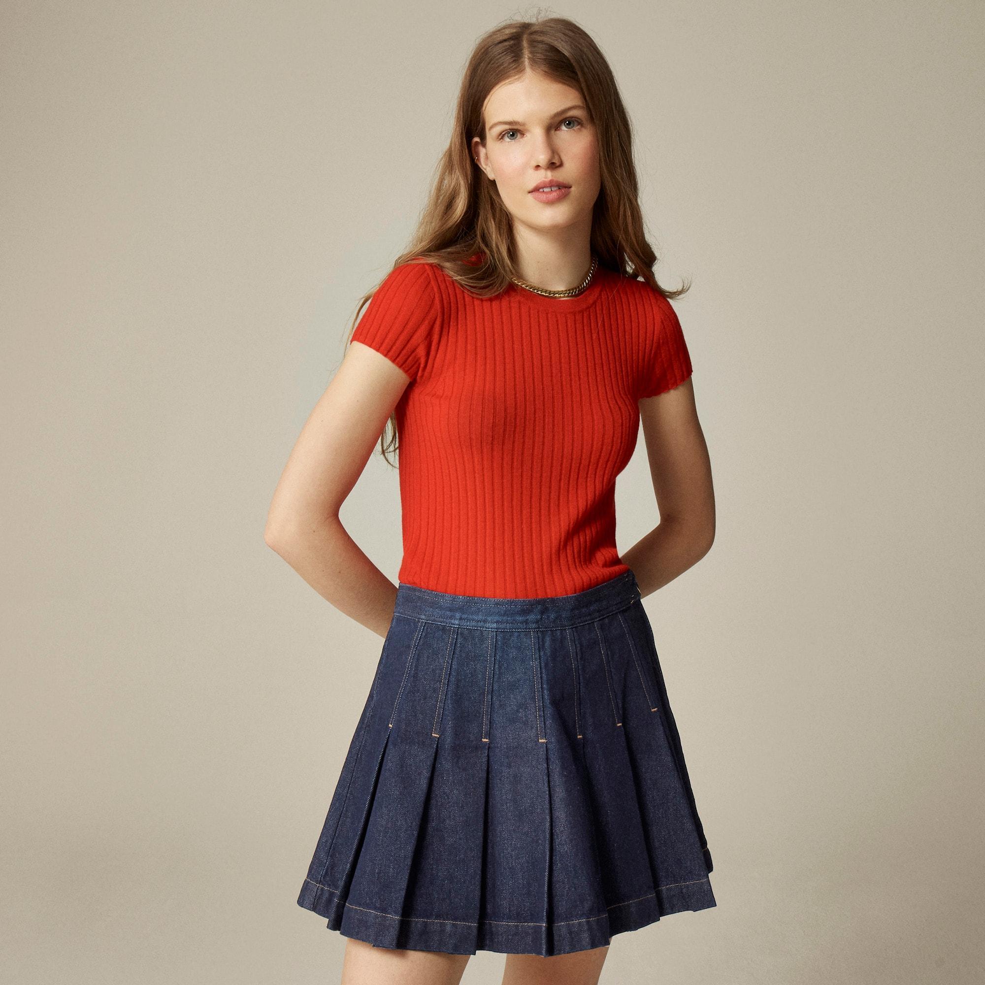 Pleated denim mini skirt Product Image