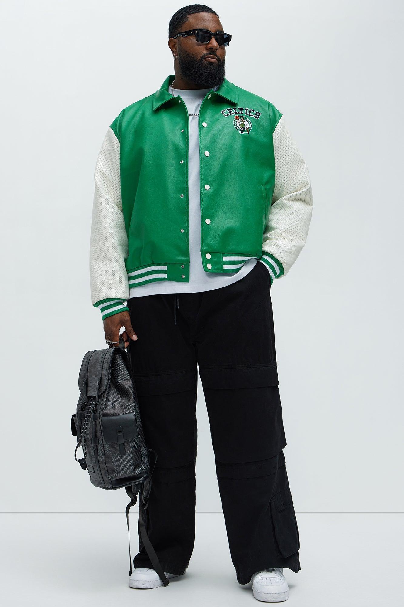 Celtics Top Dawg Faux Leather Collared Varsity Jacket - Kelly Green Product Image