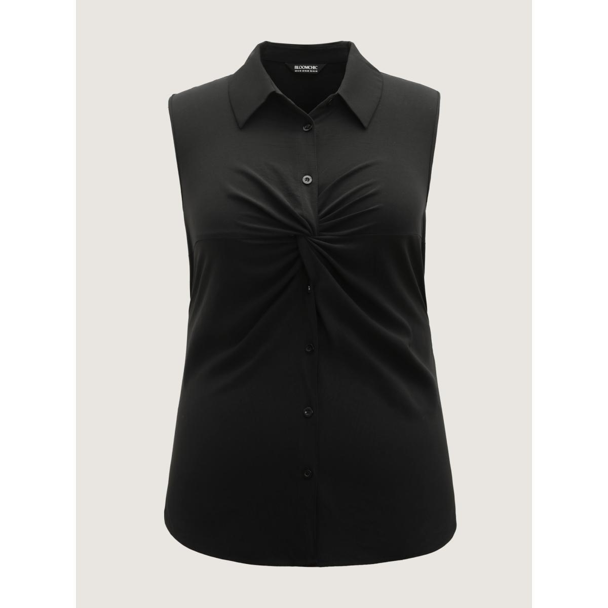 Plus Size Twist Front Button Placket Tank Top Women Black Twist Shirt collar Work Tank Tops Camis BloomChic 18-20/2X Product Image