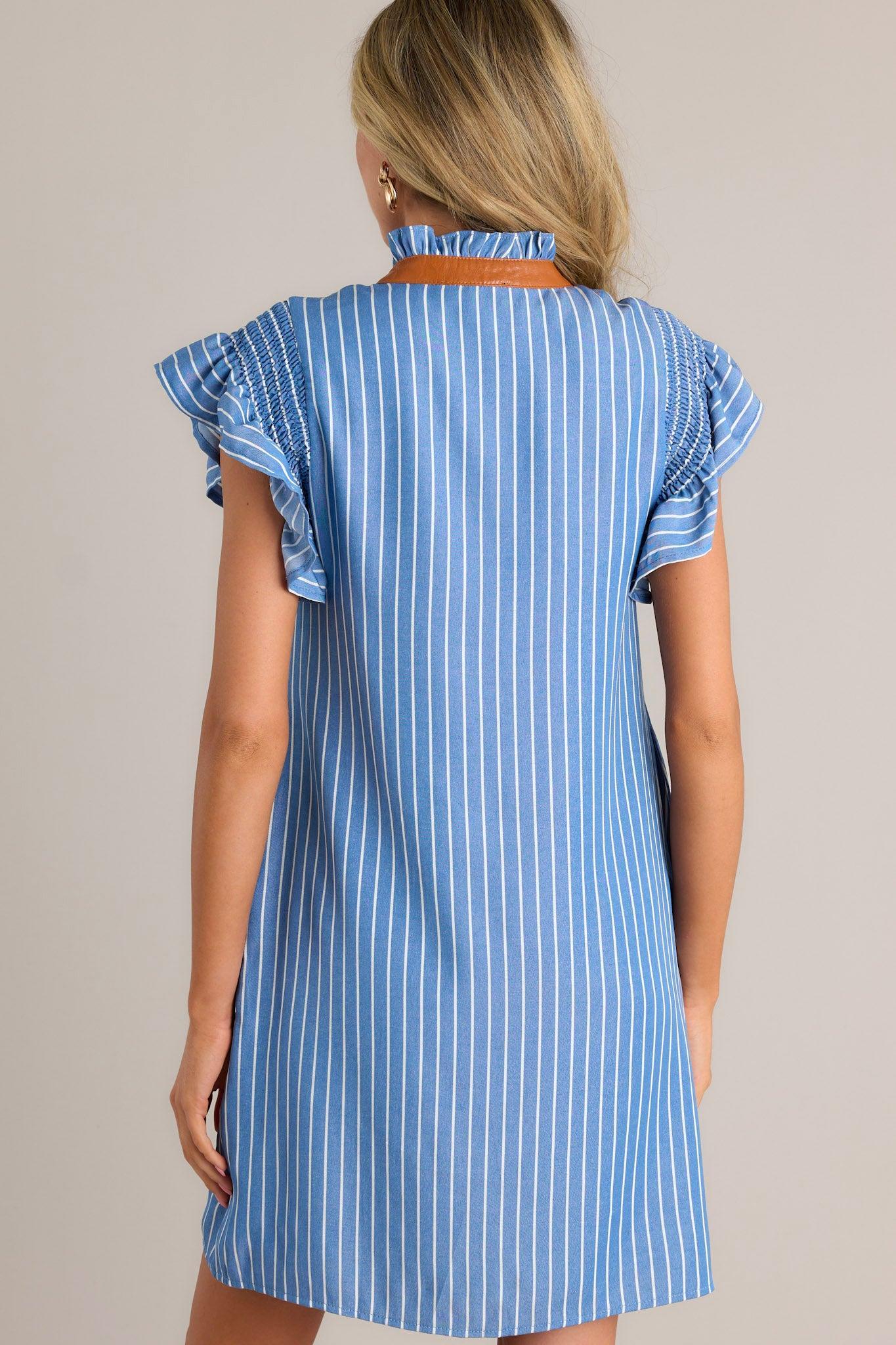 The Small Things Blue Stripe Flutter Sleeve Mini Dress Product Image