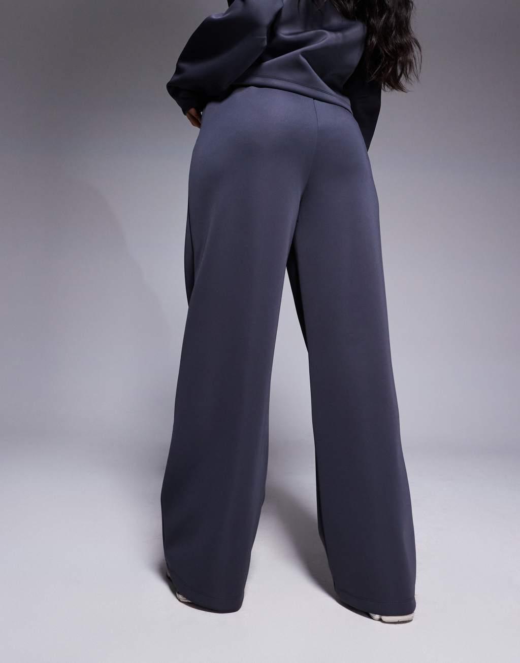 ASOS DESIGN scuba wide leg sweatpants in slate gray - part of a set Product Image