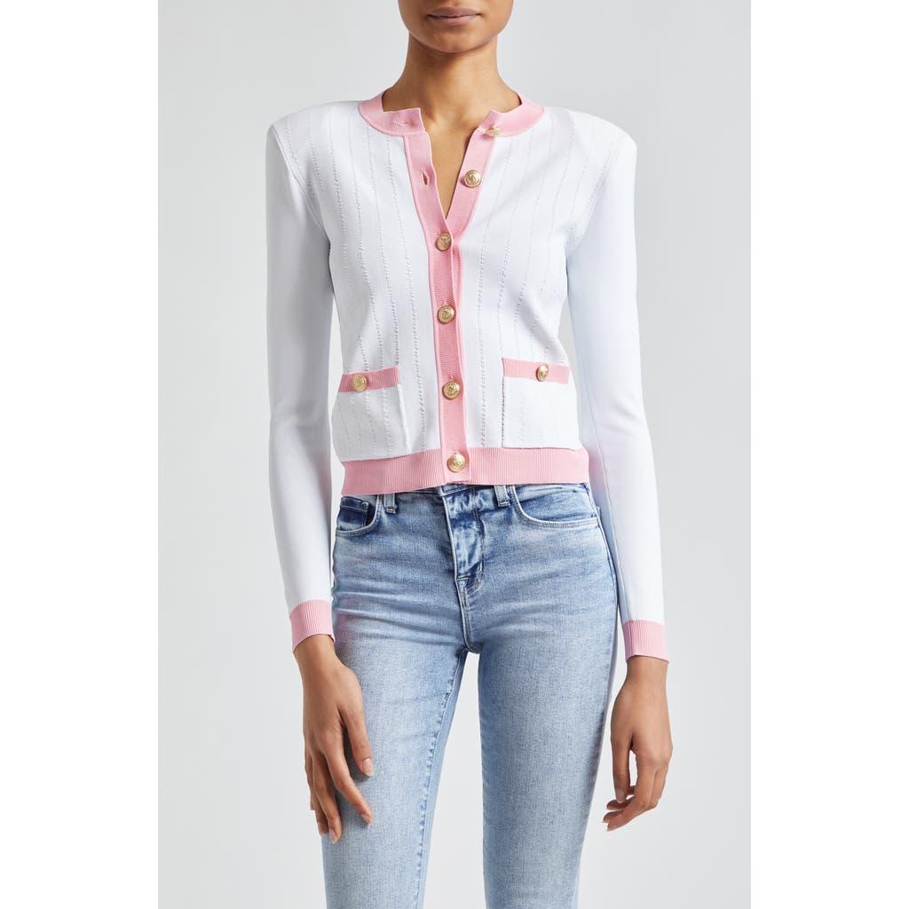 L AGENCE Leon Cardigan In White Cotton Candy Product Image