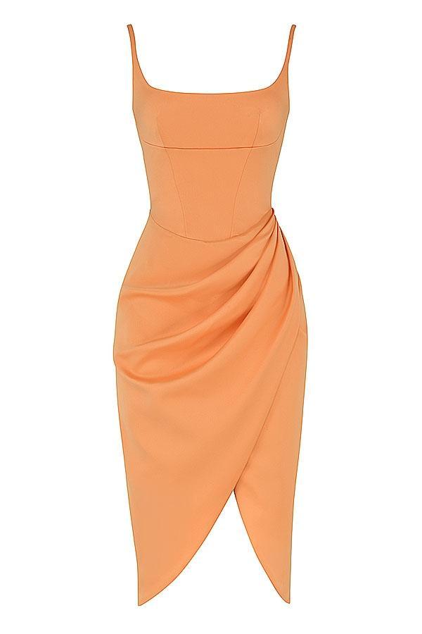 Bianca  tangerine satin pleated corset midi dress Product Image