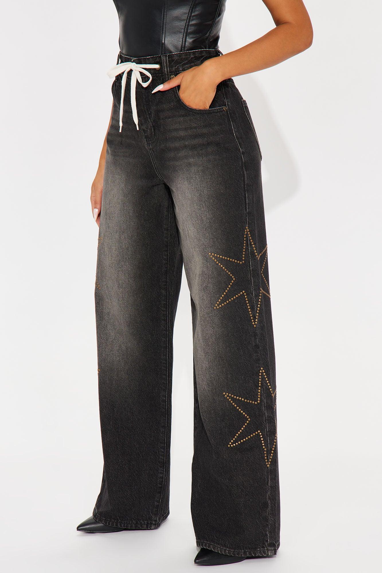 Take Another Look Drawstring Baggy Jeans - Black Wash Product Image