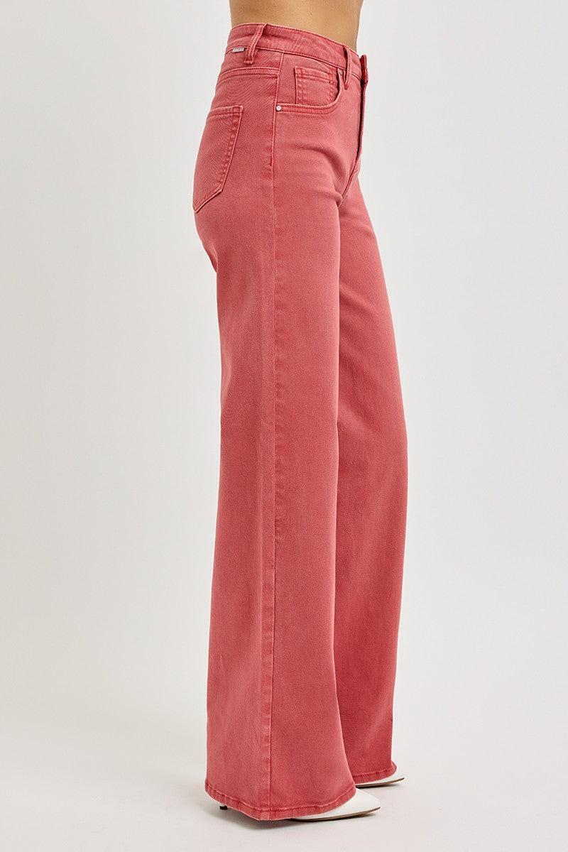 Risen Tummy Control Terracotta Wide Leg Jeans Product Image