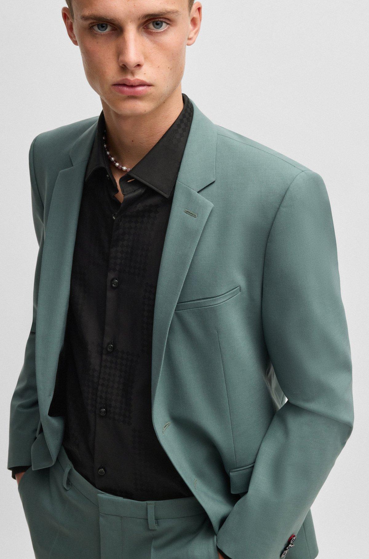 Slim-fit shirt in cotton jacquard with checkerboard print Product Image