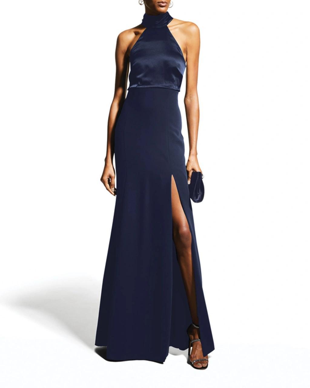 Alexandra Halter Trumpet Gown In Navy Product Image