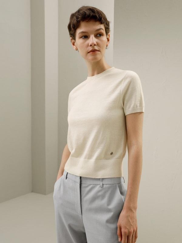 LILYSILK Short Sleeve Cashmere Jumper for Women Black 100% A-Grade Cashmere Soft Round Neck T-Shirt M Product Image