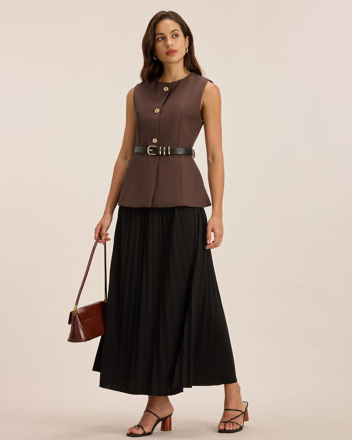 Brown Round Neck Button Vest Product Image