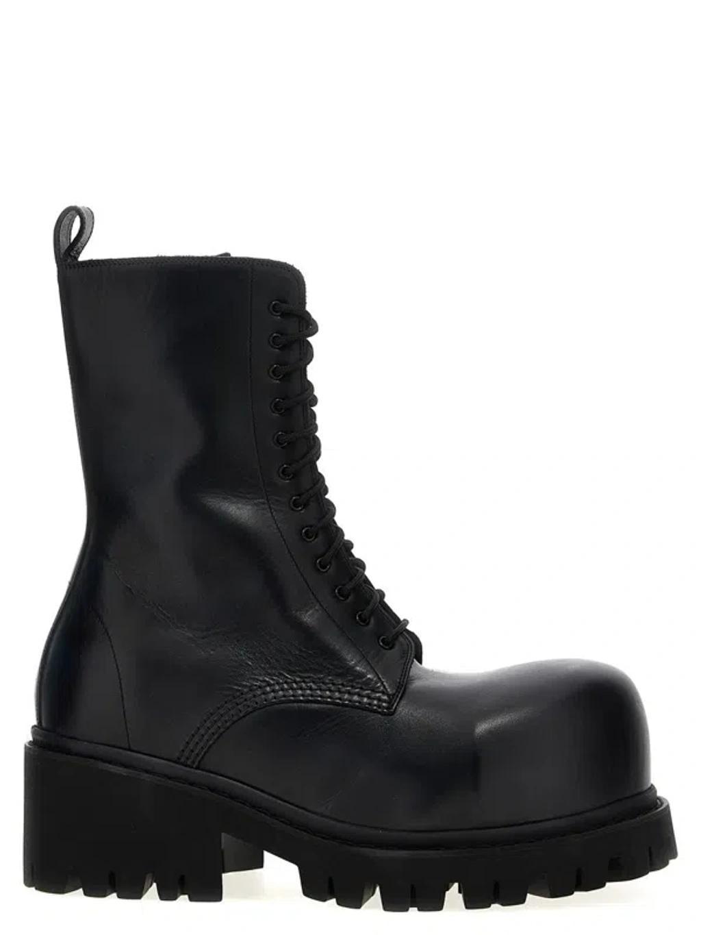 BALENCIAGA Chunky Sole Pull Tab Round Toe Boots In Black Product Image