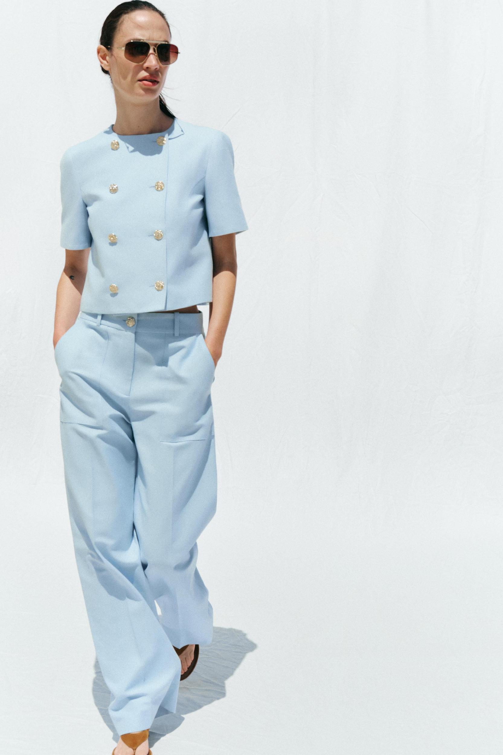 STRAIGHT LEG PANTS WITH METAL BUTTON Product Image