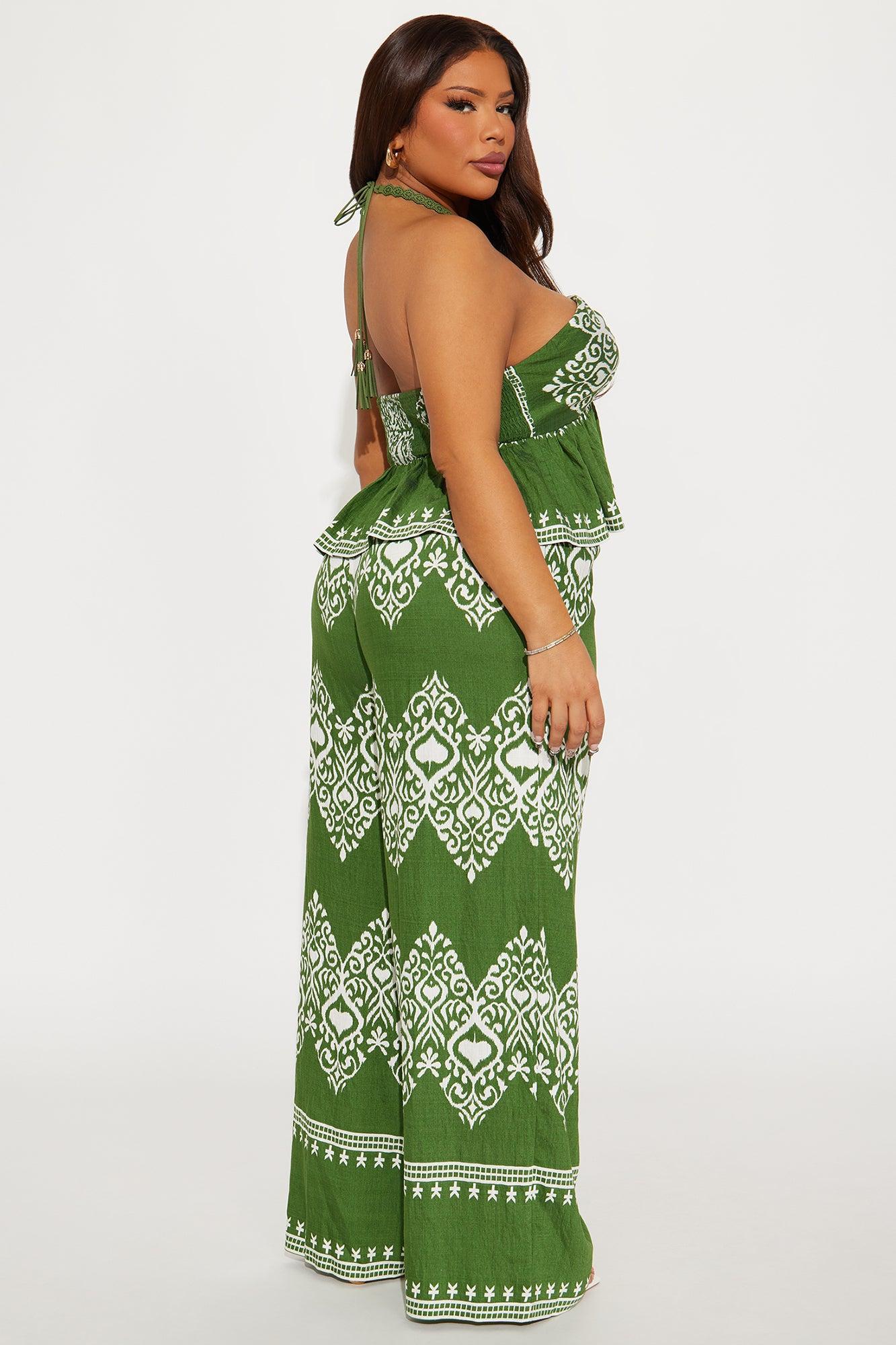 Dorinda Linen Pant Set - Olive/combo Product Image