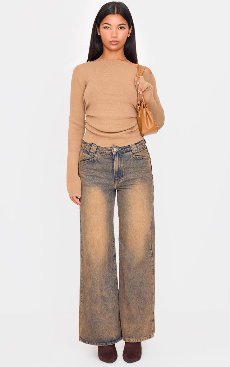 Taupe Fine Knit Asymmetric Top Product Image