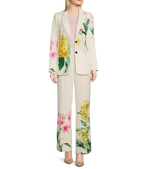 KARL LAGERFELD PARIS Coordinating Stretch Twill Floral Print Straight Leg Pants Product Image