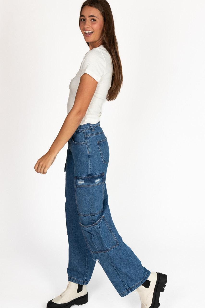 Distressed Double Cargo Jeans Product Image