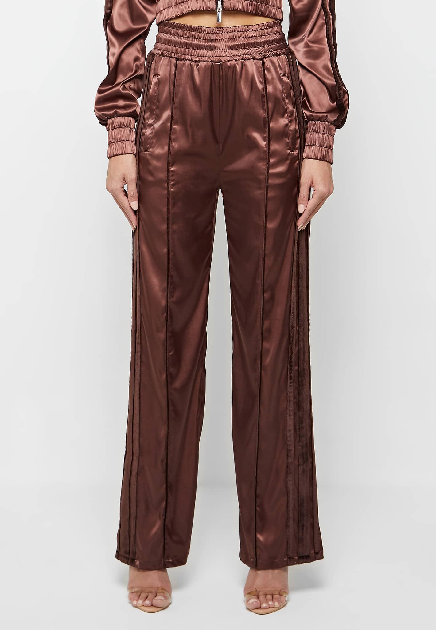 Satin and Velvet Trousers - Brown Female Product Image