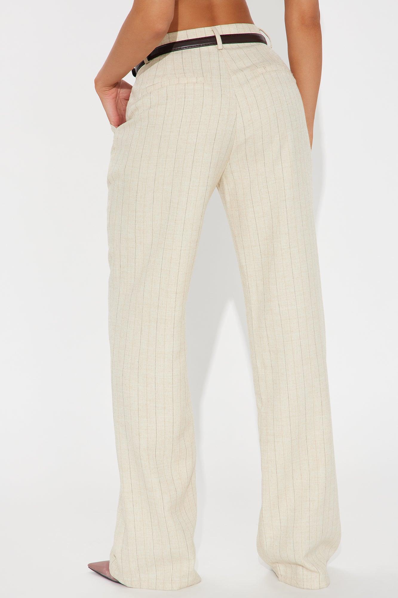Faith Belted Pinstripe Trouser Pant - Cream Female Product Image