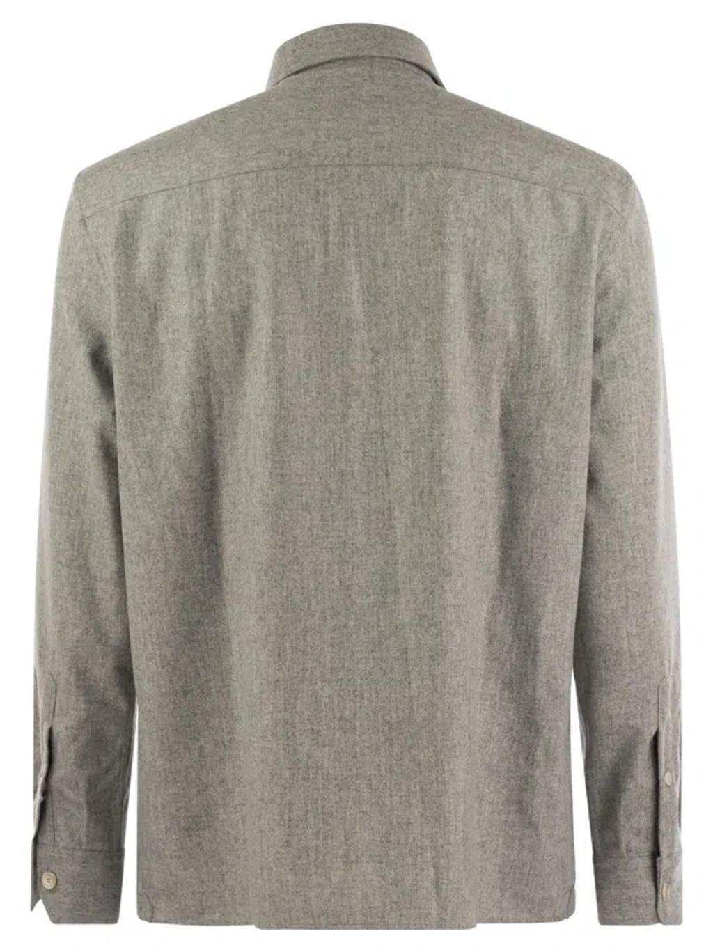 BRUNELLO CUCINELLI Virgin Wool Over Shirt With Pockets In Pearl Product Image