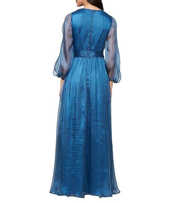 Alex Evenings V-Neck 3/4 Bubble Hem Sleeve Belted Gown Product Image