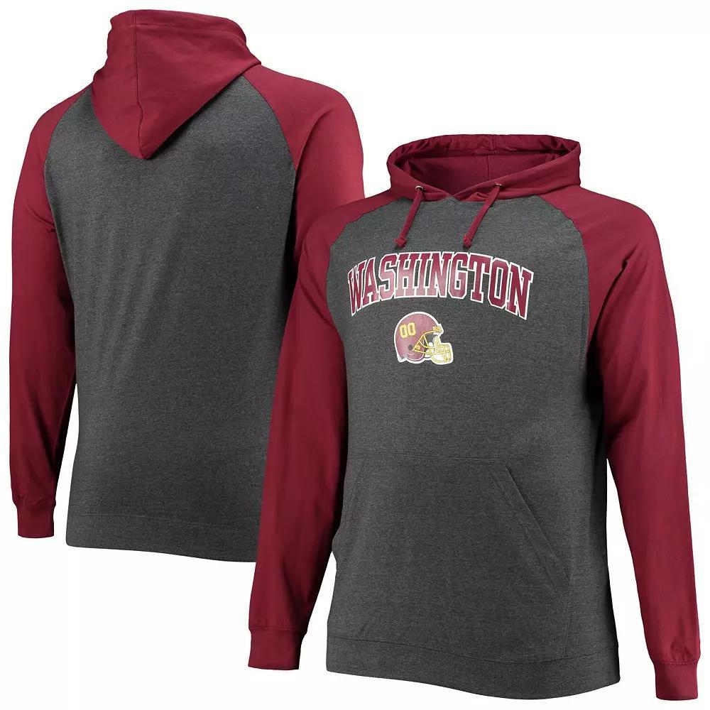 Mens Fanatics Branded Burgundy/Heathered Charcoal Washington Football Team Big & Tall Lightweight Raglan Pullover Hoodie Product Image