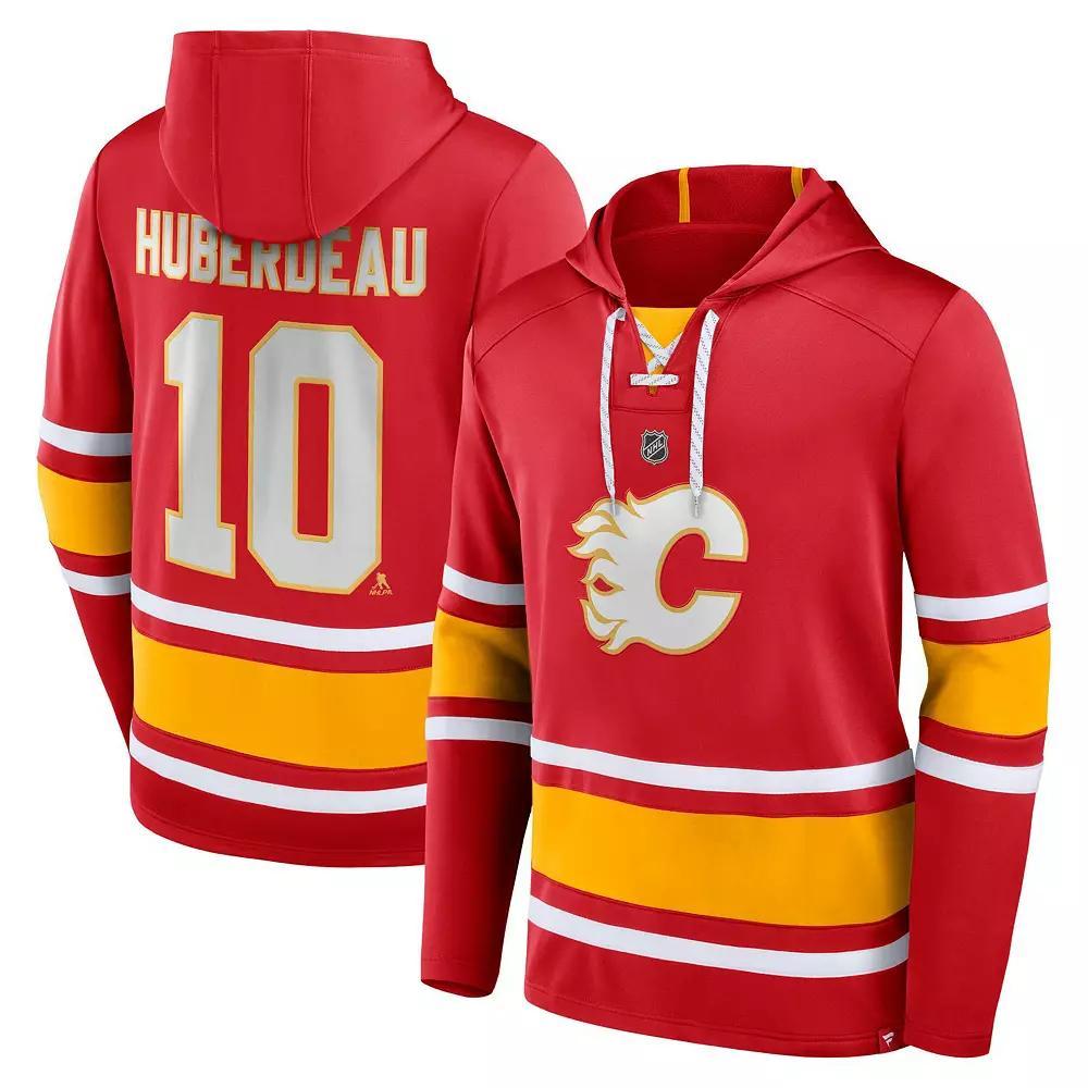 Men's Fanatics Branded Jonathan Huberdeau Red Calgary Flames Name & Number Lace-Up Pullover Hoodie, Size: Large, Flm Red Product Image
