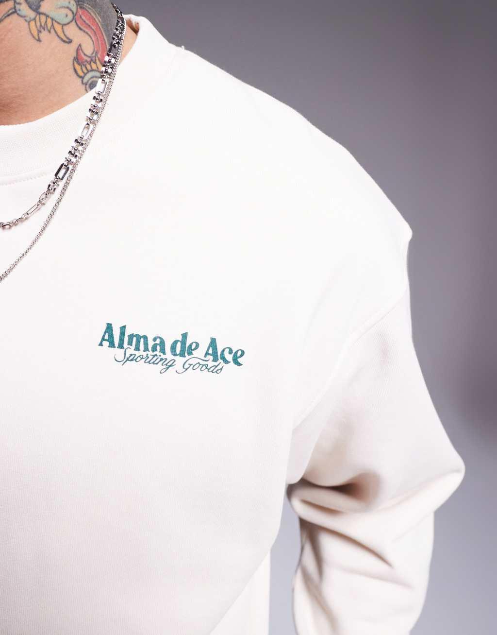 Alma de Ace crewneck sweatshirt with logo back print in white Product Image