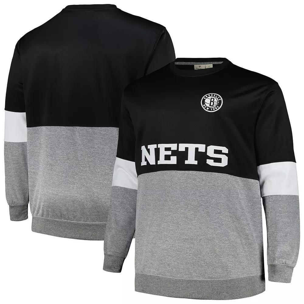 Men's Fanatics Branded Black/Heather Gray Brooklyn Nets Big & Tall Split Pullover Sweatshirt, Size: 3XLT Product Image