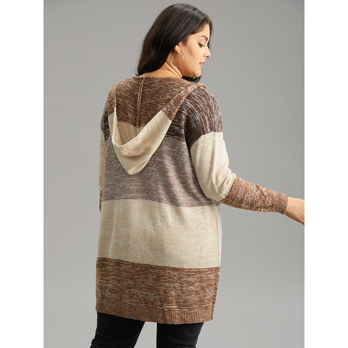 Plus Size Heather Colorblock Hooded Pocket Cardigan Multicolor Women Casual Loose Long Sleeve Dailywear Cardigans BloomChic 28/5X Product Image