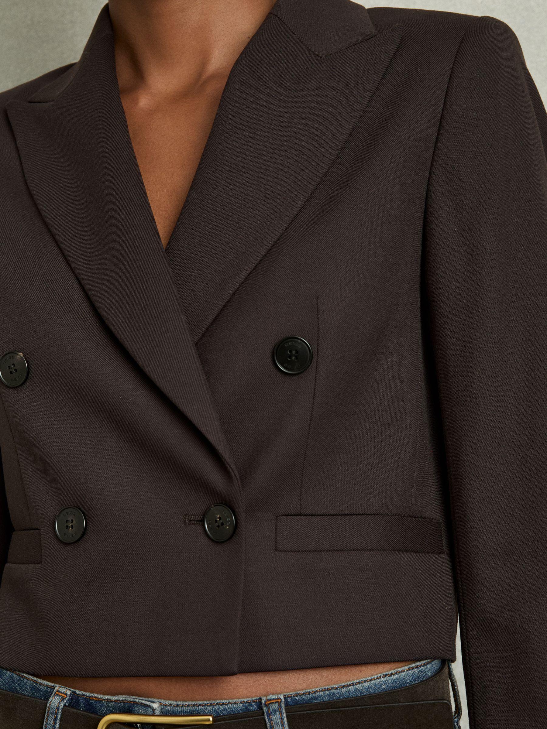 Double-Breasted Cropped Blazer Wool-Blend in Chocolate Brown Product Image