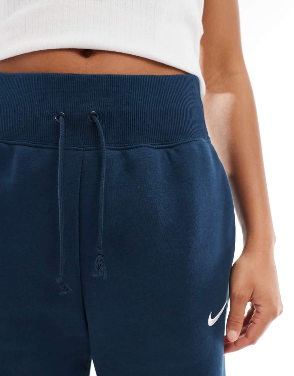 Nike Phoenix Fleece high rise wide leg sweatpants in navy Product Image