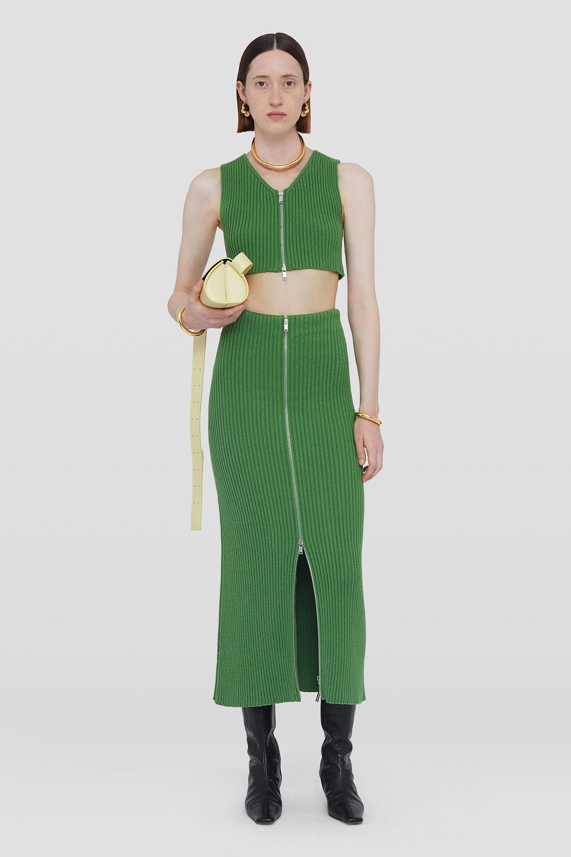 JIL SANDER Ribbed Cropped Top In Green Product Image