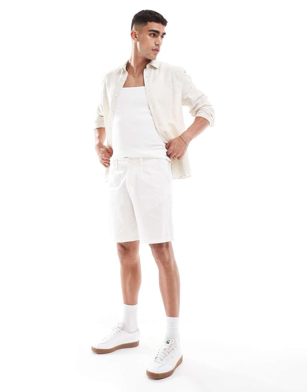 ASOS DESIGN pleated linen mix shorts in white Product Image