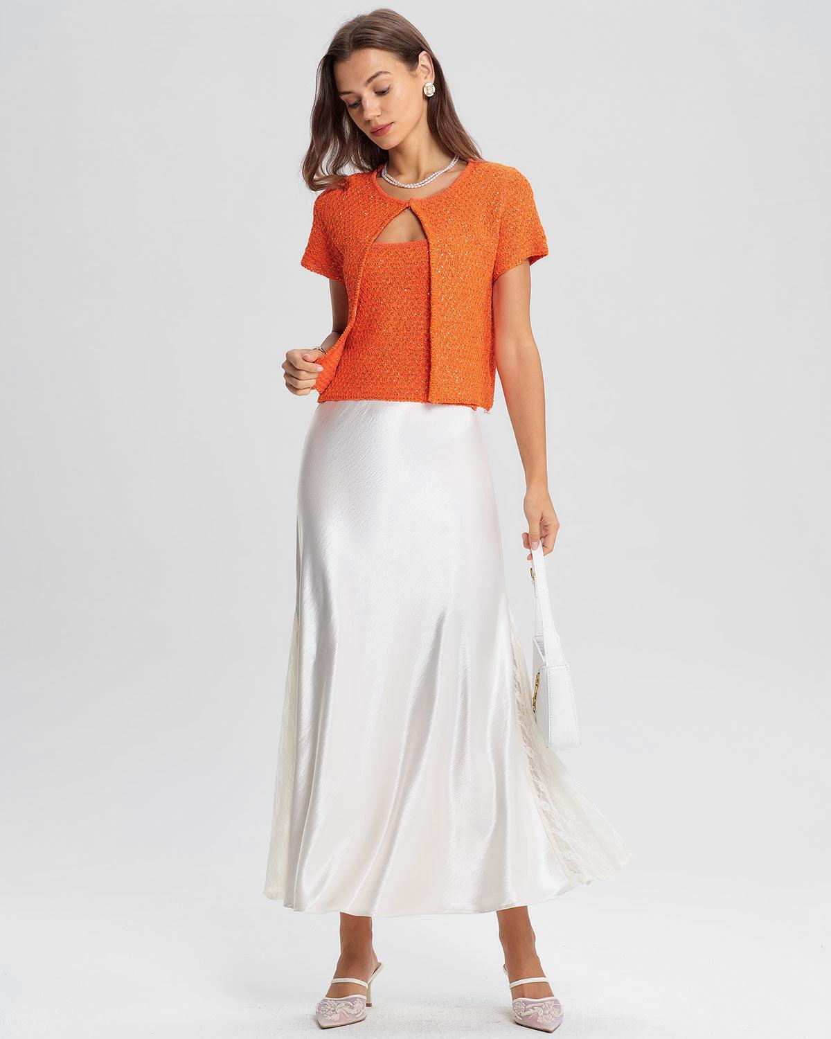 Orange Round Neck Single Button Cardigan Product Image