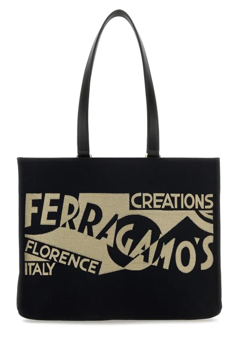 FERRAGAMO Black Canvas Shopping Bag Product Image