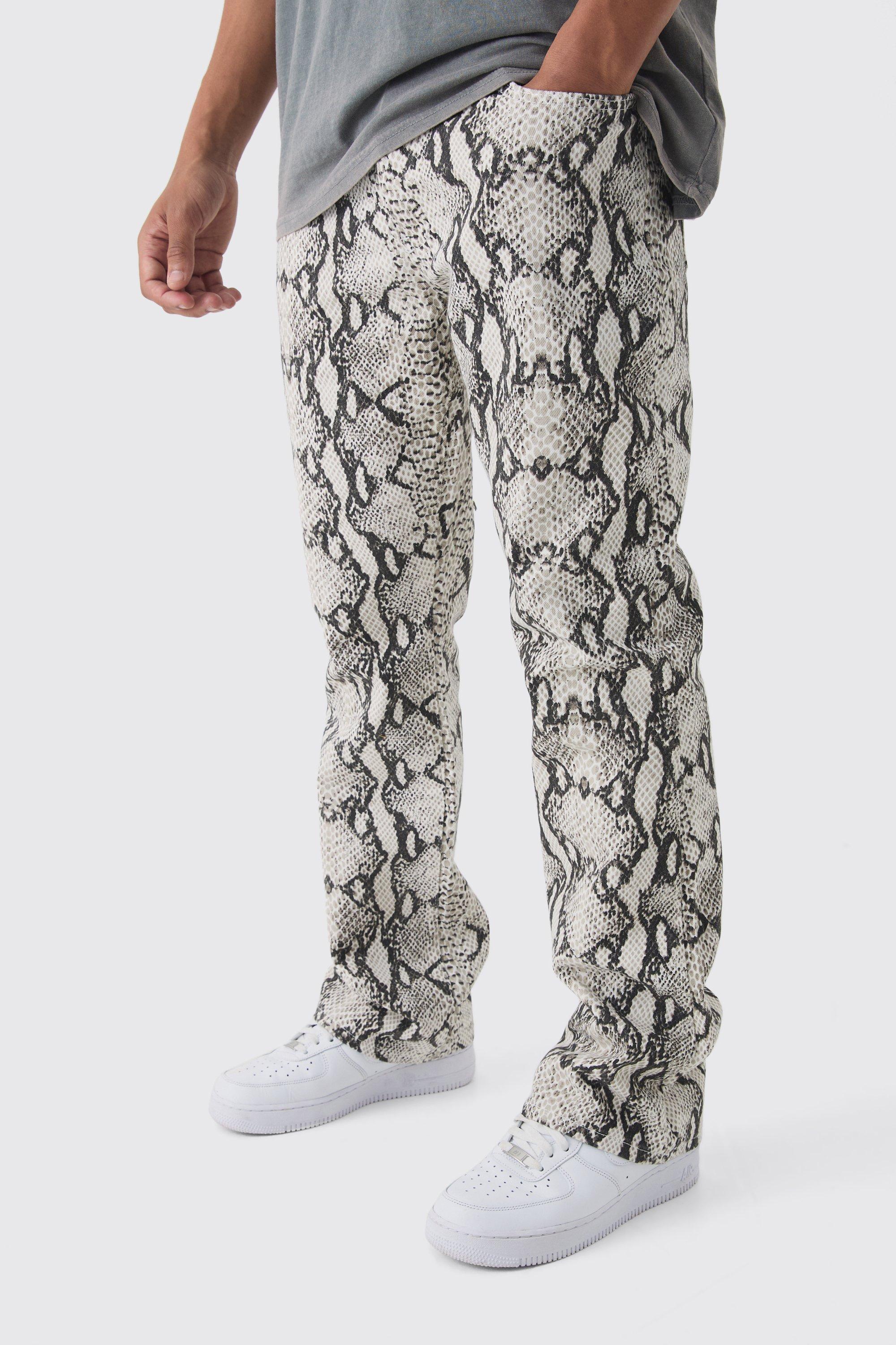 Slim Flared Snake Print Jeans | boohooMAN USA Product Image