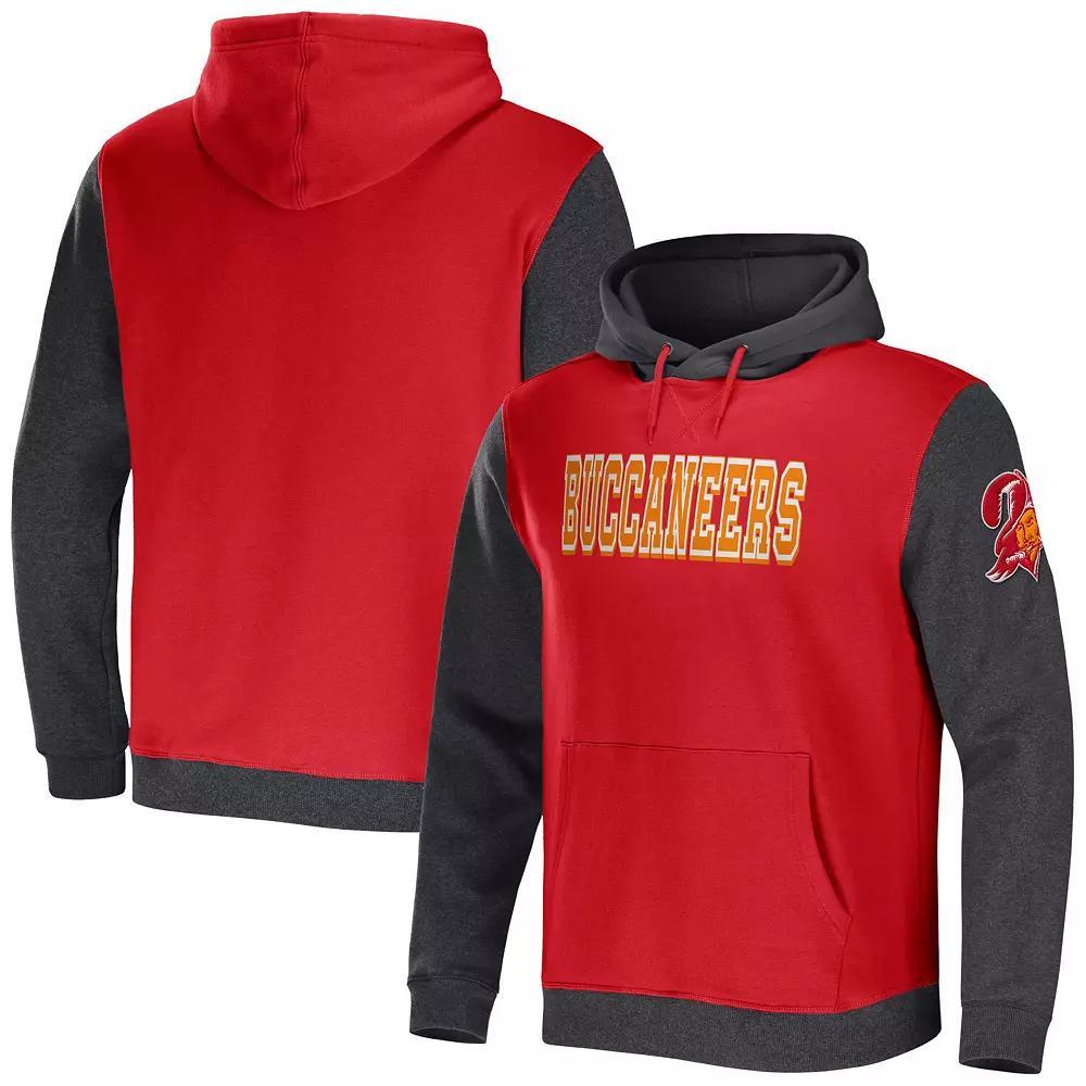 Men's NFL x Darius Rucker Collection by Fanatics Red/Charcoal Tampa Bay Buccaneers Colorblock Pullover Hoodie,  Product Image