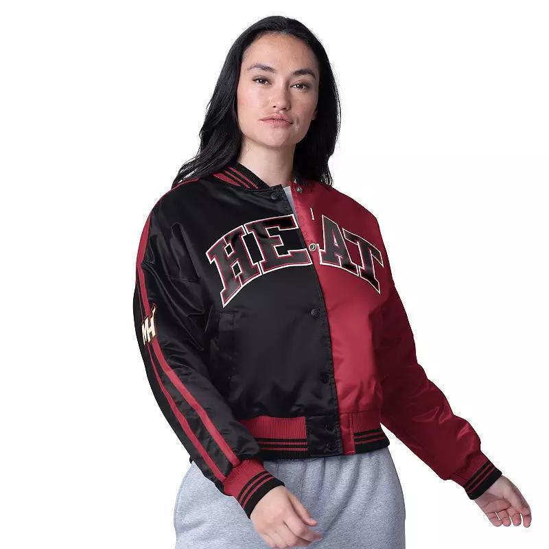 Women's Starter  Red/Black Miami Heat Zone Blitz Cropped Full-Snap Satin Jacket, Size: Large Product Image