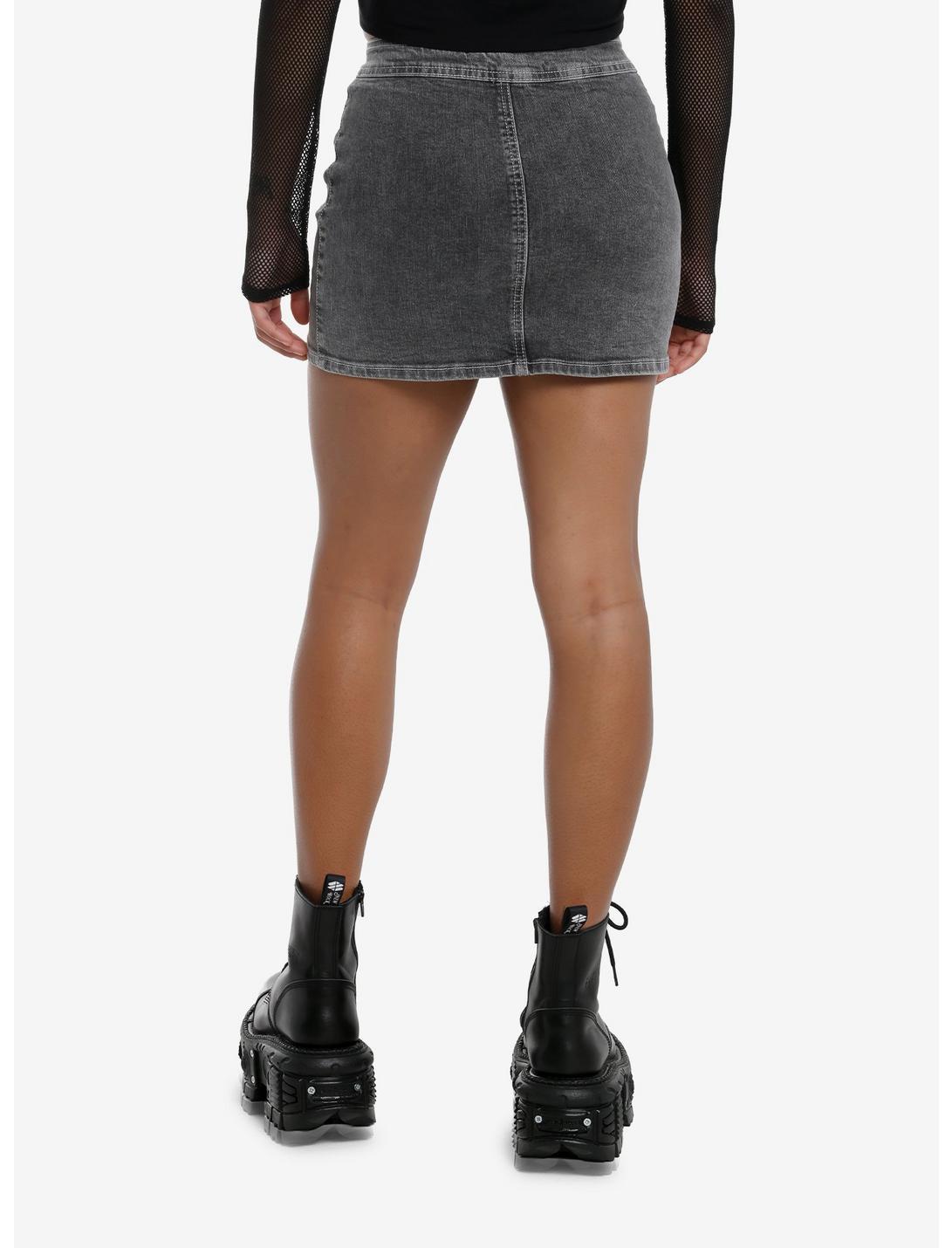 Grey Color-Block Zipper Font Denim Mini Skirt Product Image