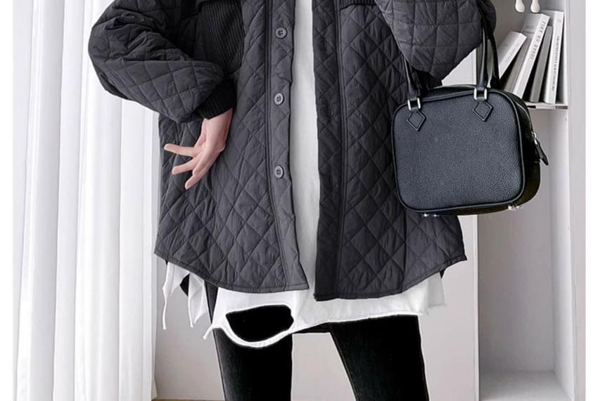 Maternity Plain Quilted Single-Breasted Jacket Product Image