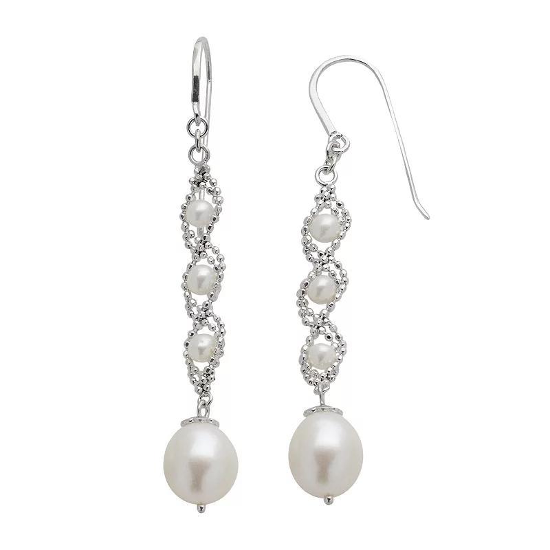 Sterling Silver Freshwater Cultured Pearl Linear Drop Earrings, Womens, White Product Image