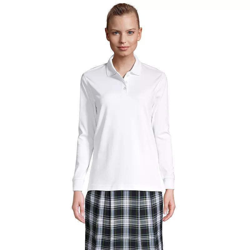 Women's Lands' End School Uniform Long Sleeve 3-Button Interlock Polo Shirt, Size: Medium, White Product Image