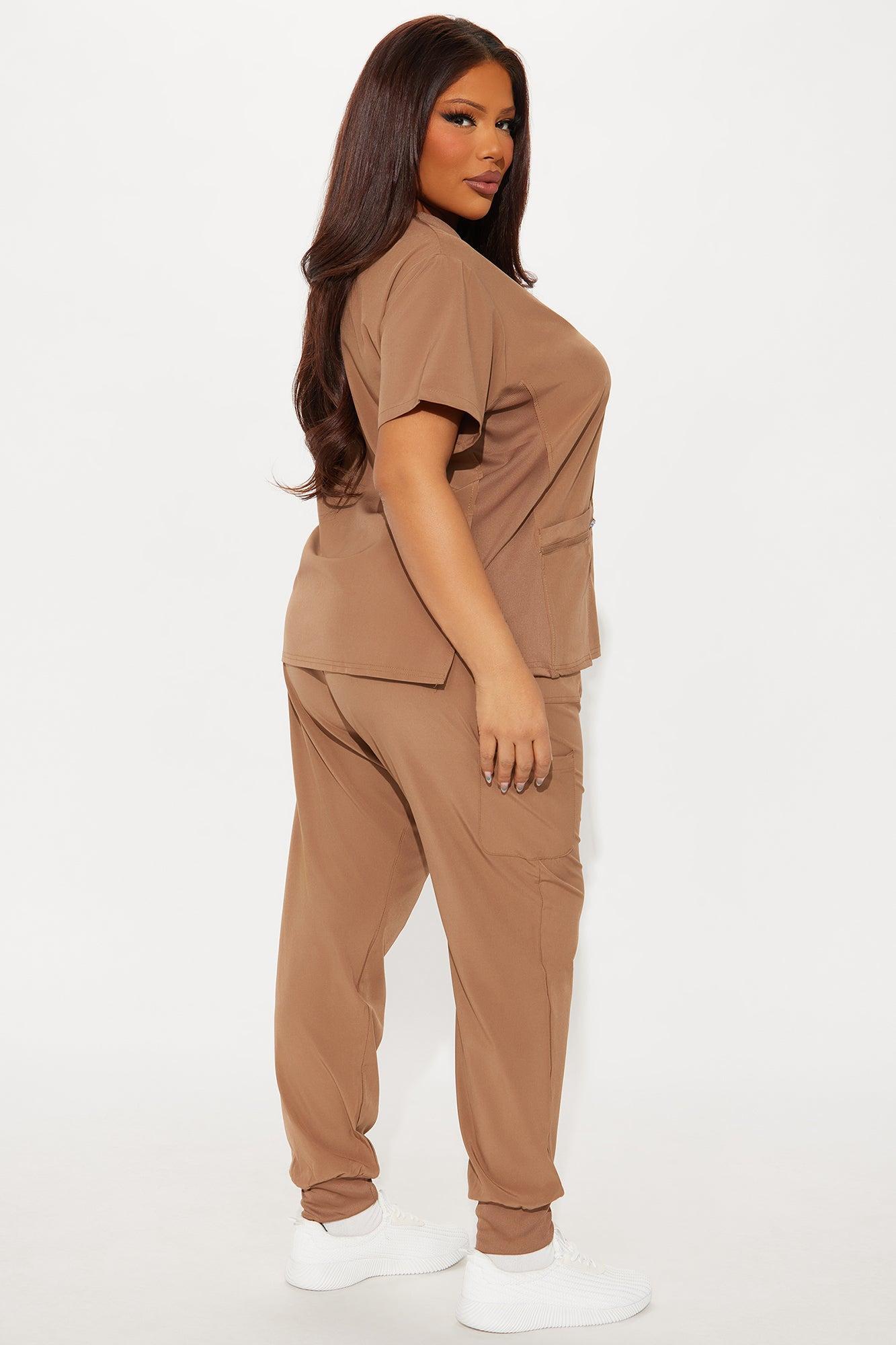 Check Up Side Rib Stretch Uniform Scrub Jogger Set - Chocolate Female Product Image
