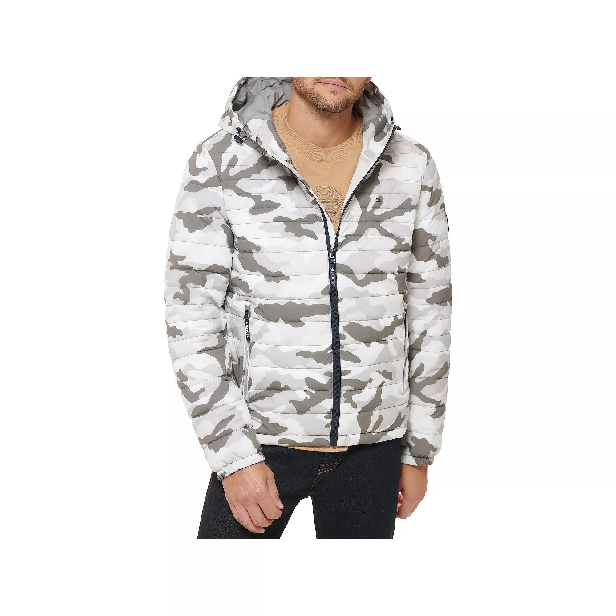 Men's Tommy Hilfiger Hooded Puffer Jacket, Size: XXL, Beige White Camoflauge Product Image