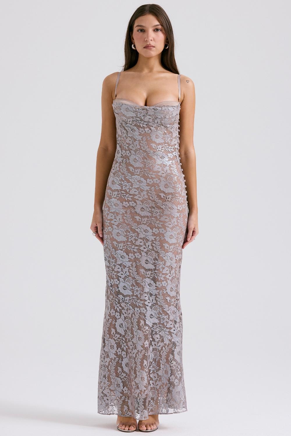 Azzurra Ice Blue Lace Godet Gown - SALE Product Image