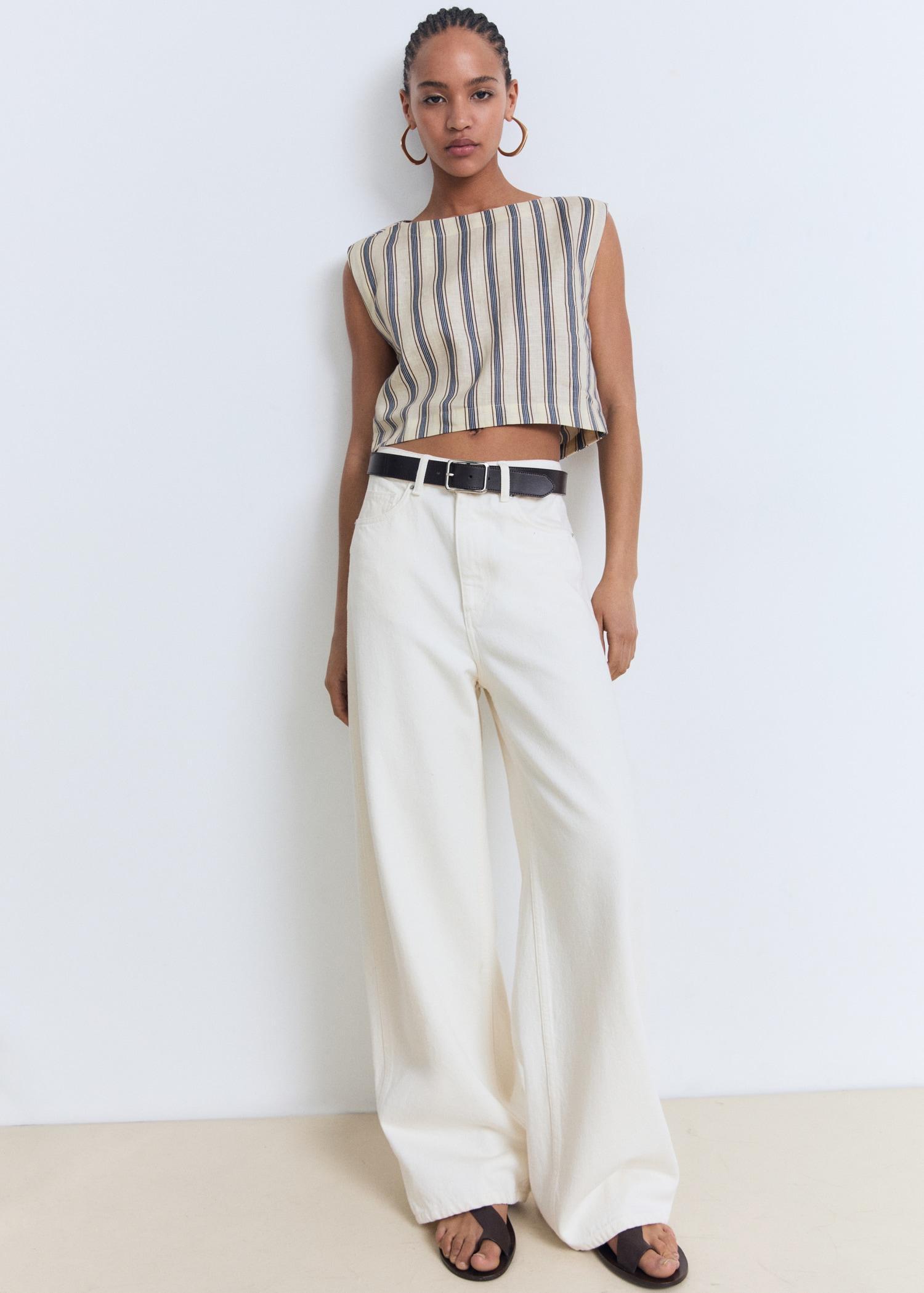 Striped linen top - Women | MANGO USA Product Image