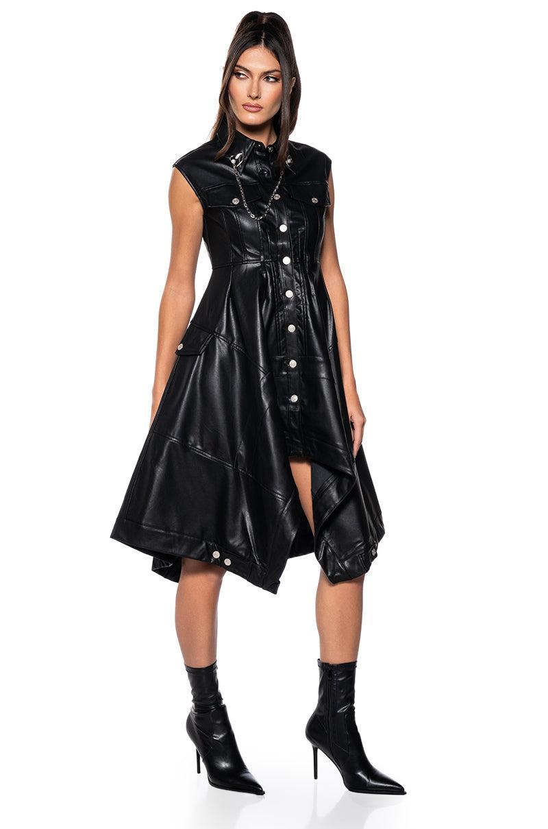 BLAIRE FLARED FAUX LEATHER MINI DRESS Product Image