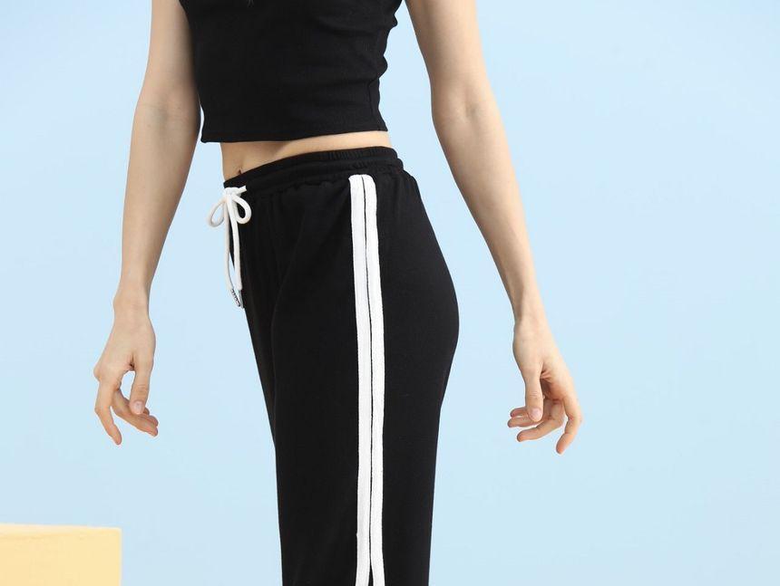 Eco-Friendly Drawstring Mesh Panel Striped Sweatpants Product Image